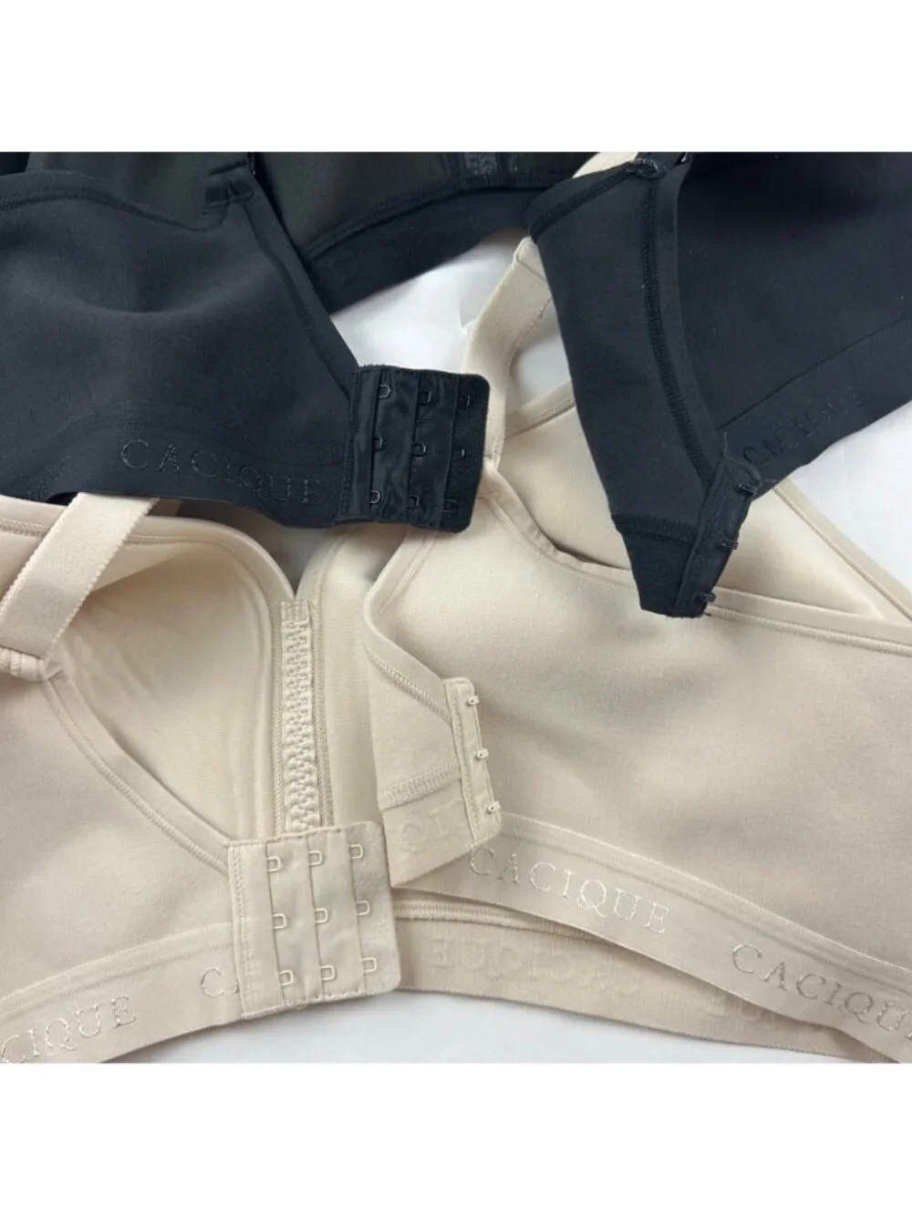 2ct Cacique Cotton Jersey Knit Soft Cup No Wire Bras Black Beige 48C